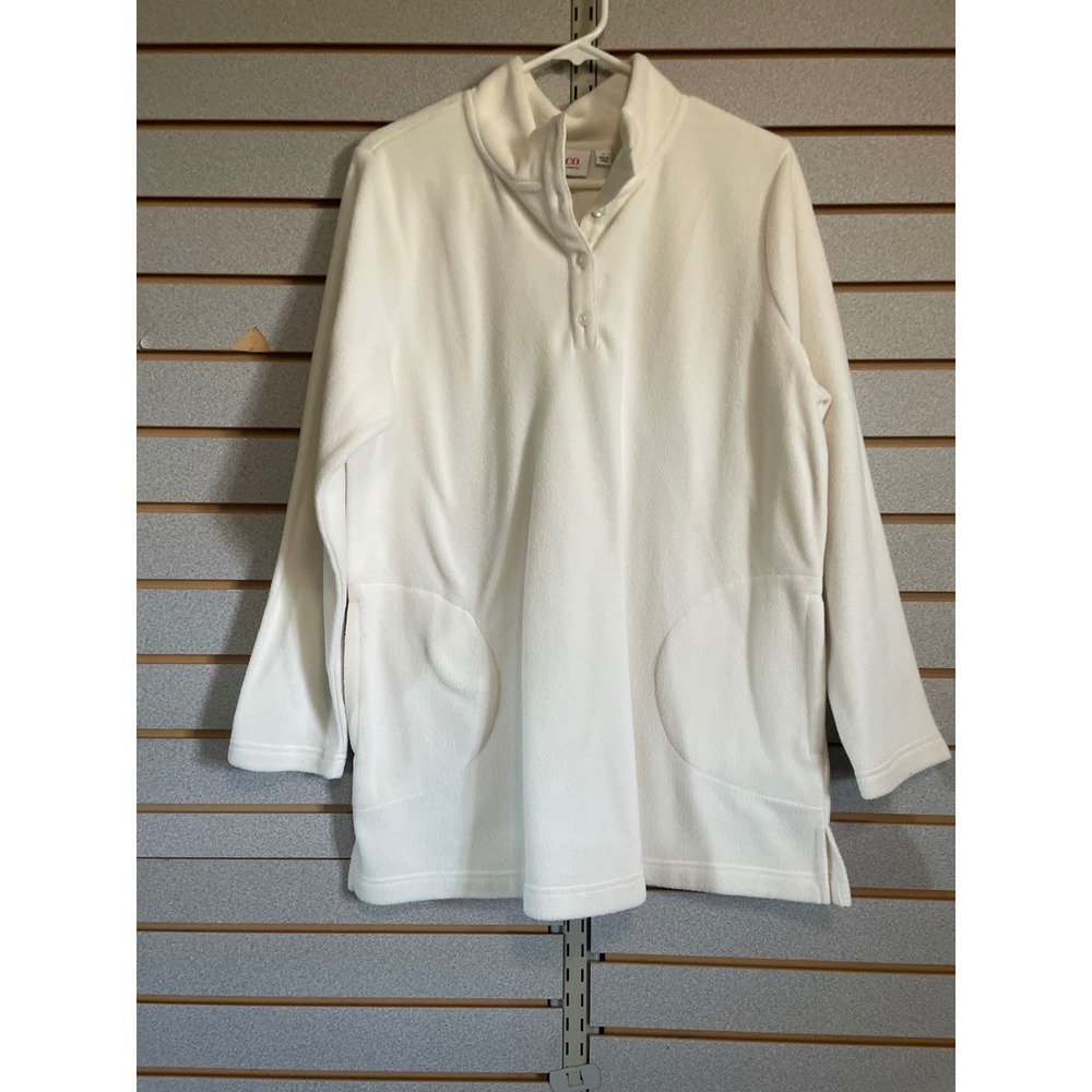 Denim & Company D & Co Womens Fleece Pullover Tunic Top Large Ivory